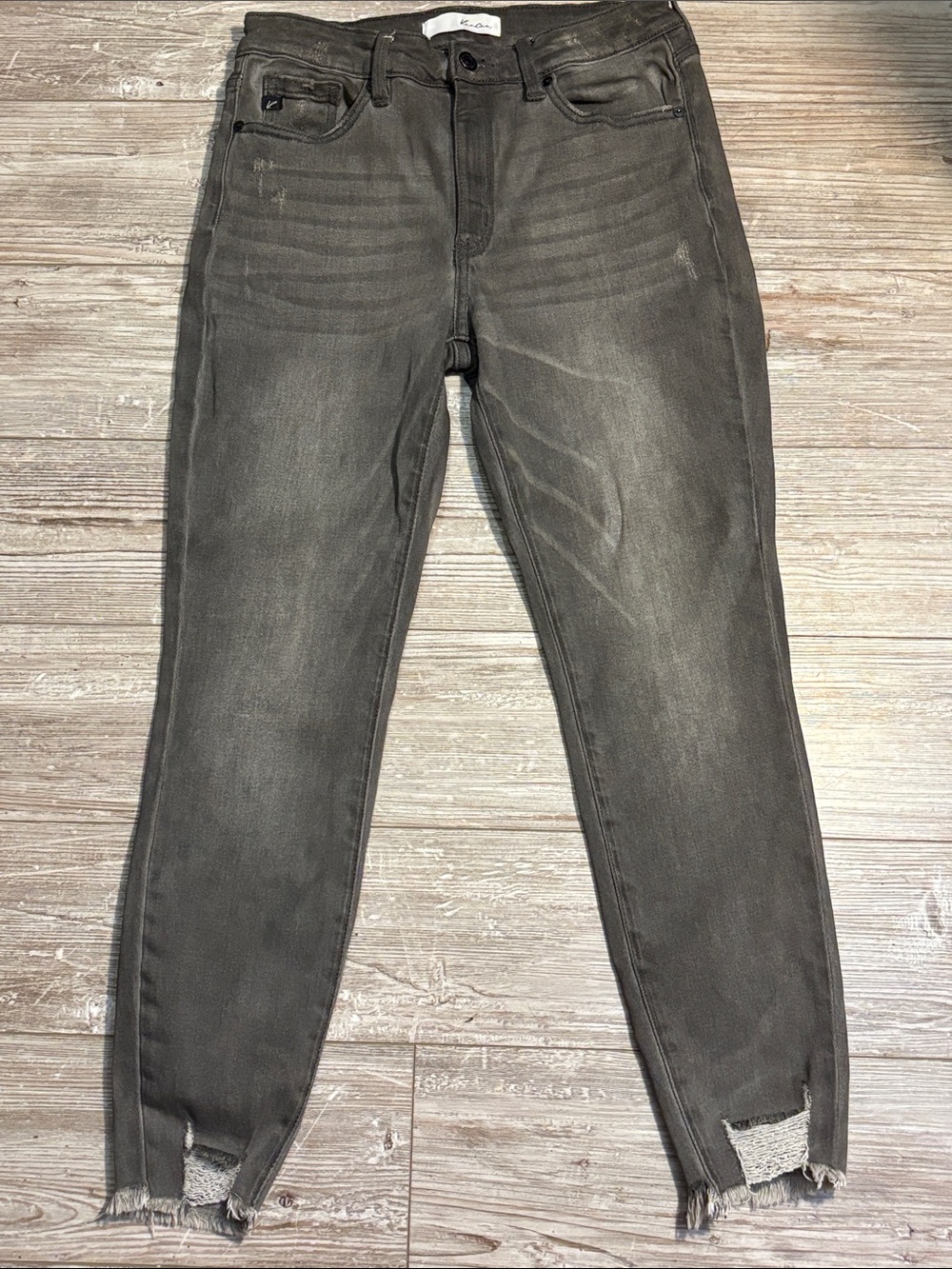 KanCan Charcoal Skinny Jeans with Distressed Hem